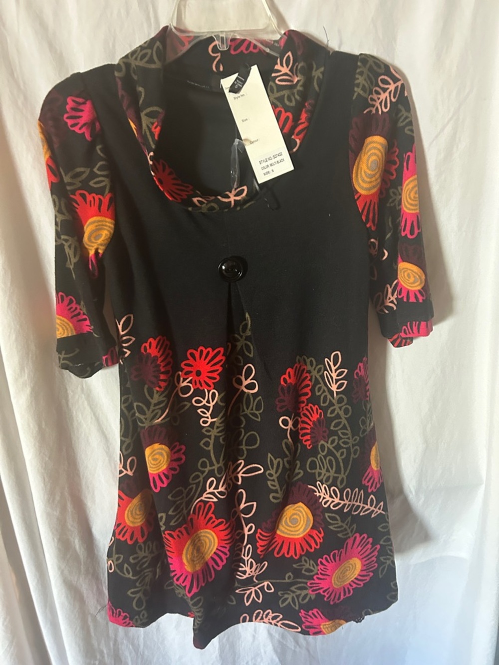 Papillon Blanc Black Tunic with Pink and Yellow Floral Print